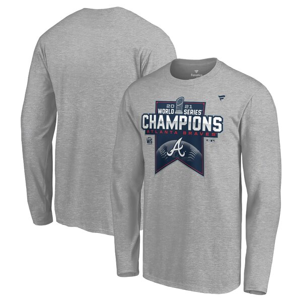 ファナティクス メンズ Tシャツ トップス Atlanta Braves Fanatics Branded 2021 World Series Champions Locker Room Long Sleeve TShirt Heathered Gray