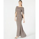 xbcB Ah A_ fB[X s[X gbvX Metallic-Knit Draped Gown Taupe/Silver