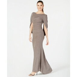 ベッツィ アンド アダム レディース ワンピース トップス Metallic-Knit Draped Gown Taupe/Silver