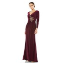 }bN_K fB[X s[X gbvX Women's Faux Wrap Long Sleeve Gown w/ Applique Detail Berry