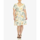 ホワイトマーク レディース ワンピース トップス Plus Size Floral Short Sleeve Knee Length Dress White