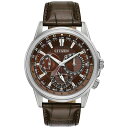 V`Y Y rv ANZT[ Eco-Drive Men's Calendrier Brown Leather Strap Watch 44mm Brown