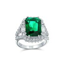 uO fB[X O ANZT[ 7CT Cubic Zirconia CZ Pave Rectangle Green Simulated Emerald Cut Statement Fashion Ring For Women Rhodium Plated Brass Green