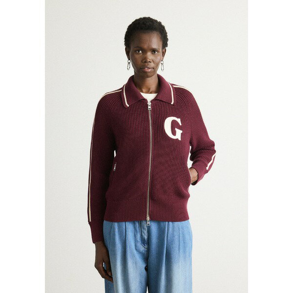 ガント レディース ニット&セーター アウター VARSITY ZIP CARDIGAN - Cardigan - plum wine