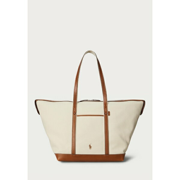ラルフローレン レディース トートバッグ バッグ LEATHER TRIM CANVAS LARGE SHOPPER TOTE - Tote bag - ecru