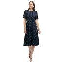 ダナ キャラン ニューヨーク レディース ワンピース トップス Petite Polka-Dot Ruched-Sleeve Midi Dress Midnight/Ivory