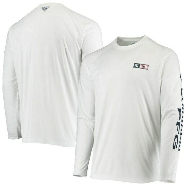 ӥ  T ȥåץ New York Yankees Columbia Americana Terminal Tackle OmniShade Raglan Long Sleeve TShirt White