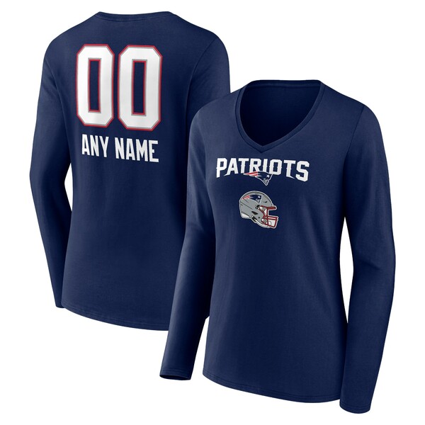 ファナティクス レディース Tシャツ トップス New England Patriots Women's Personalized Name & Number Team Wordmark Long Sleeve VNeck TShirt Navy