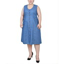 ニューヨークコレクション レディース ワンピース トップス Plus Size Sleeveless Chambray Dress with Hardware Medium Denim