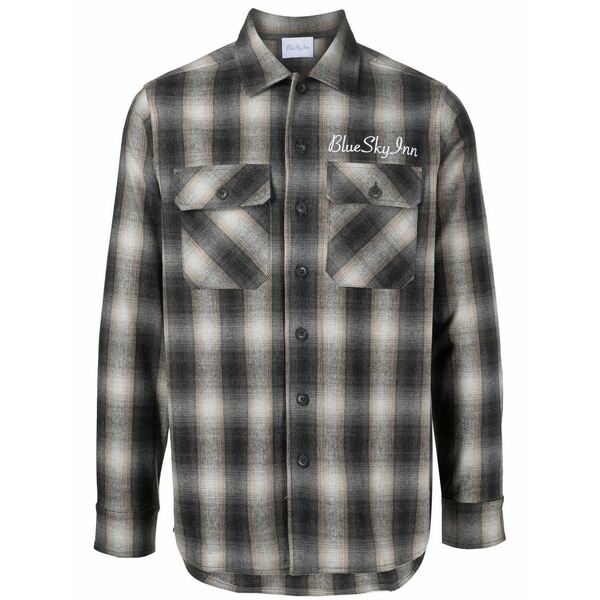 ブルー スカイ イン メンズ シャツ トップス Check-pattern long-sleeve shirt Grey