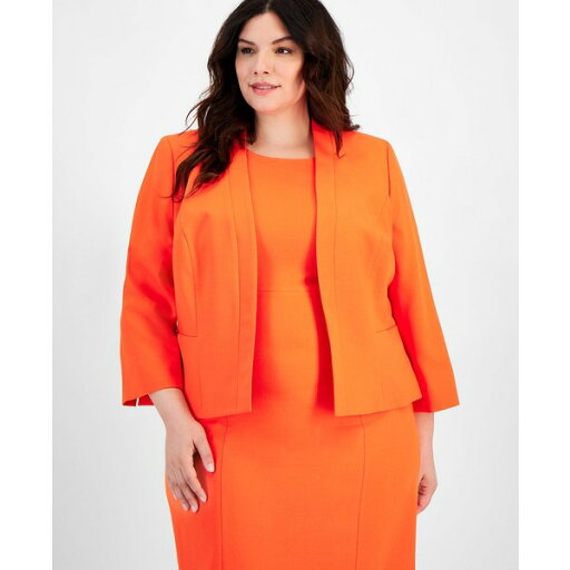 ル スーツ レディース ジャケット&ブルゾン アウター Plus Size Crepe Open Front Jacket and Crewneck Sheath Dress Suit Valencia ル スーツ レディース ジャケット&ブルゾン アウター Plus Size Crepe Open Front Jacket and Crewneck Sheath Dress Suit Valencia