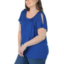 24セブンコンフォート レディース カットソー トップス Plus Size Short Sleeve Split Shoulder Top Navy