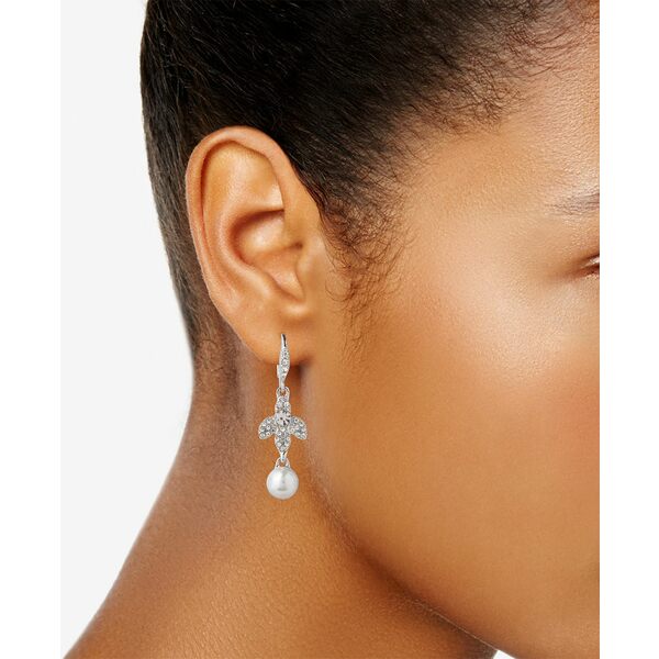 ジバンシー レディース ピアス＆イヤリング アクセサリー Silver-Tone Crystal & Imitation Pearl Linear Drop Earrings White