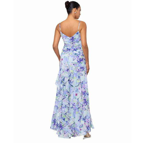 楽天astyエスケープ レディース ワンピース トップス Women's Floral-Print Rosette Ruffled Gown Peri/Green