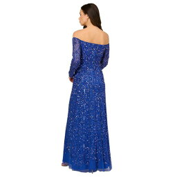 アドリアナ パペル レディース ワンピース トップス Women's Beaded Off-The-Shoulder Ball Gown Brilliant Sapphire