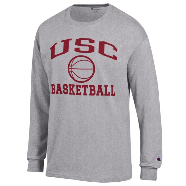 チャンピオン メンズ Tシャツ トップス USC Trojans Champion Basketball Icon Long Sleeve TShirt Heather Gray