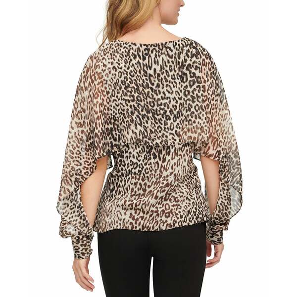 ダナ キャラン ニューヨーク レディース シャツ トップス Women 039 s Leopard-Print Cape-Sleeve Blouse Charc/silv