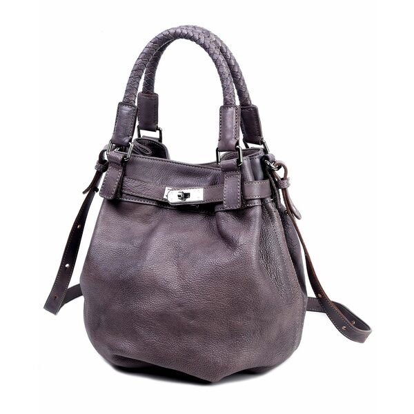 オールドトレンド レディース パンプス シューズ Women's Genuine Leather Pumpkin Bucket Bag Gray