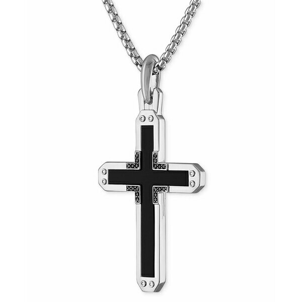 ブロバ レディース 腕時計 アクセサリー Sterling Silver Black Onyx & Black Diamond Cross Pendant Necklace, 24