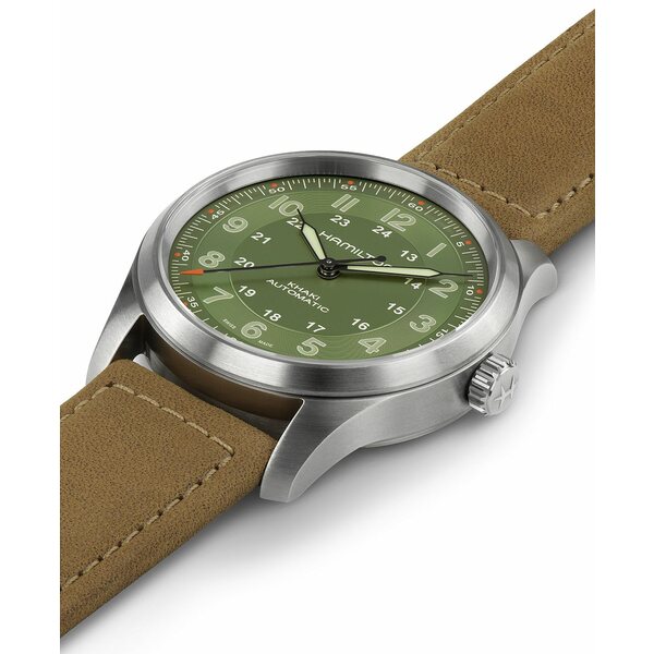 ハミルトン カーキ 腕時計（レディース） ハミルトン レディース 腕時計 アクセサリー Men's Swiss Automatic Khaki Field Brown Leather Strap Watch 38mm Green