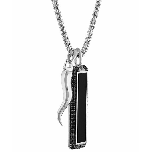 ブロバ レディース 腕時計 アクセサリー Men's Icon Black Onyx & Black Diamond (3/4 ct. t.w.) Pendant Necklace in Sterling Silver, 24