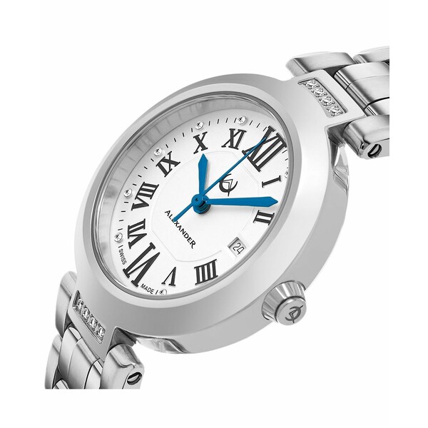  ǥ ӻ ꡼ Alexander Watch AD203B-01, Ladies Quartz Date Watch with Stainless Steel Case on Stainless Steel Bracelet Silver