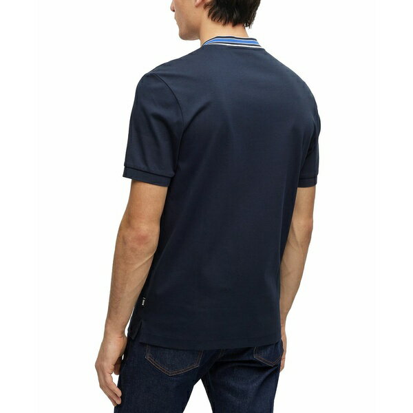 ヒューゴボス メンズ シャツ トップス Men's Striped Detailed Henley Shirt Dark Blue
