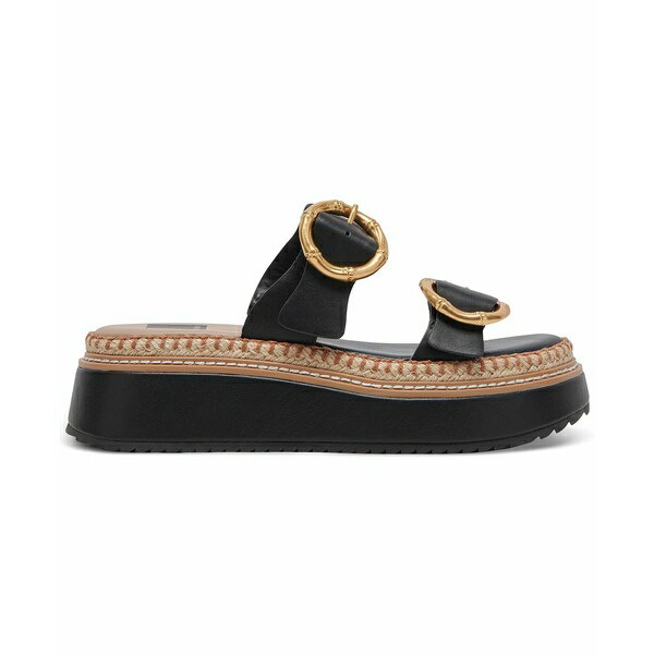 楽天astyドルチェヴィータ レディース サンダル シューズ Women's Rysha Buckled Espadrille Platform Wedge Sandals Black Leather