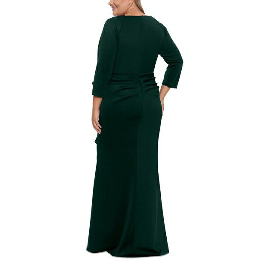 エスケープ レディース ワンピース トップス Plus Size Side-Ruffle Ruched Gown Hunter エスケープ レディース ワンピース トップス Plus Size Side-Ruffle Ruched Gown Hunter