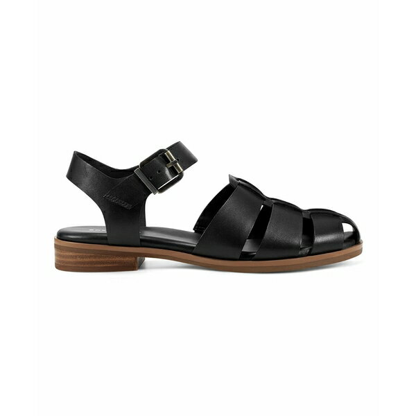 ԥå ǥ  塼 Women's Gretty Round Toe Strappy Flat Sandals Black Leather