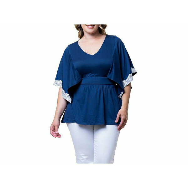 キヨナ レディース カットソー トップス Plus Size Sarah Lace Trim Peplum Top Marine navy