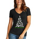 エルエーポップアート レディース Tシャツ トップス Women's Here Comes Santa Paws Word Art V-Neck T-shirt Black