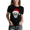 エルエーポップアート レディース Tシャツ トップス Women's Santa Skull Word Art Crew Neck T-Shirt Black