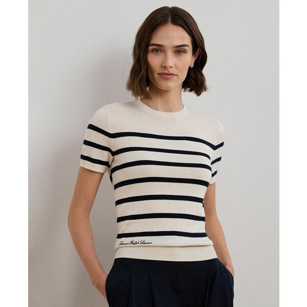ラルフローレン レディース ニット&セーター アウター Women's Striped Short-Sleeve Sweater Mascarpone Cream/lauren Navy