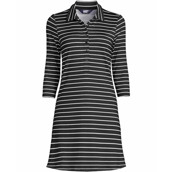 ランズエンド レディース ワンピース トップス Women's Active 3/4 Sleeve Polo Dress Black/white stripes