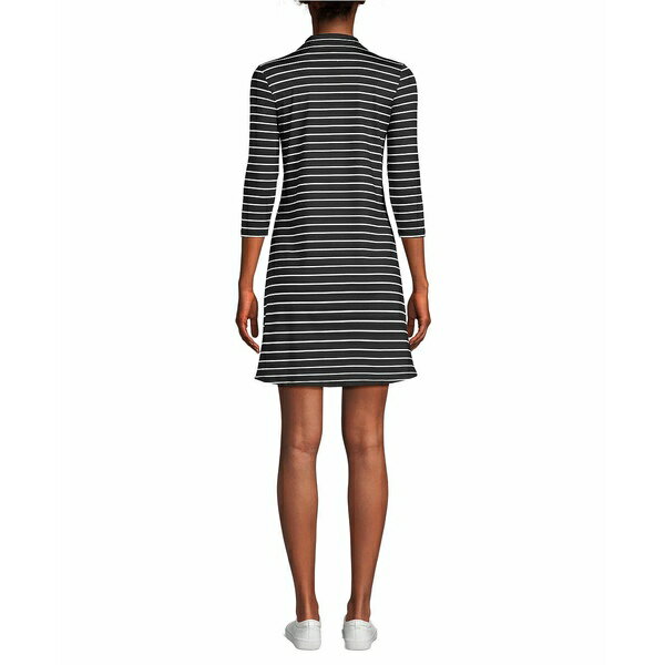 ランズエンド レディース ワンピース トップス Women's Active 3/4 Sleeve Polo Dress Black/white stripes