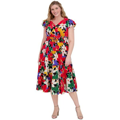 ヴィンスカムート レディース ワンピース トップス Plus Size Floral-Print Flutter-Sleeve Fit & Flare Dress Multi ヴィンスカムート レディース ワンピース トップス Plus Size Floral-Print Flutter-Sleeve Fit & Flare Dress Multi
