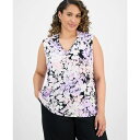 カスパー レディース カットソー トップス Plus Size Printed Sleeveless V-Neck Blouse Lavender Mist Multi(4)