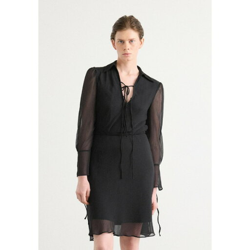 ダナ キャラン ニューヨーク レディース ワンピース トップス COLLARED TIE NECK TRAPEZE - Day dress - black ダナ キャラン ニューヨーク レディース ワンピース トップス COLLARED TIE NECK TRAPEZE - Day dress - black