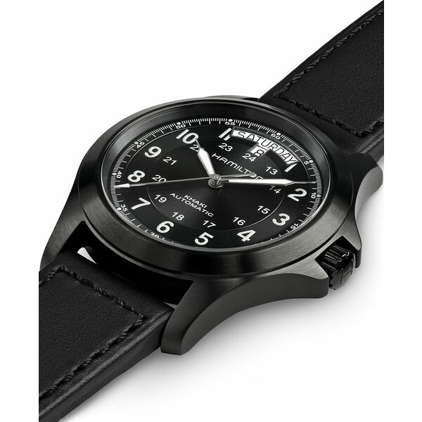 ハミルトン カーキ 腕時計（レディース） ハミルトン レディース 腕時計 アクセサリー Men's Swiss Automatic Khaki Field King Black Leather Strap Watch 40mm Black