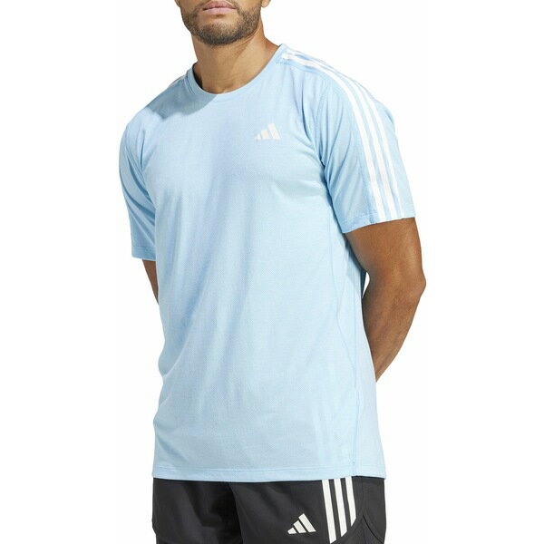 アディダス メンズ シャツ トップス adidas Men's Own The Run 3-Stripes Short Sleeve T-Shirt Semi Blue Burst/White