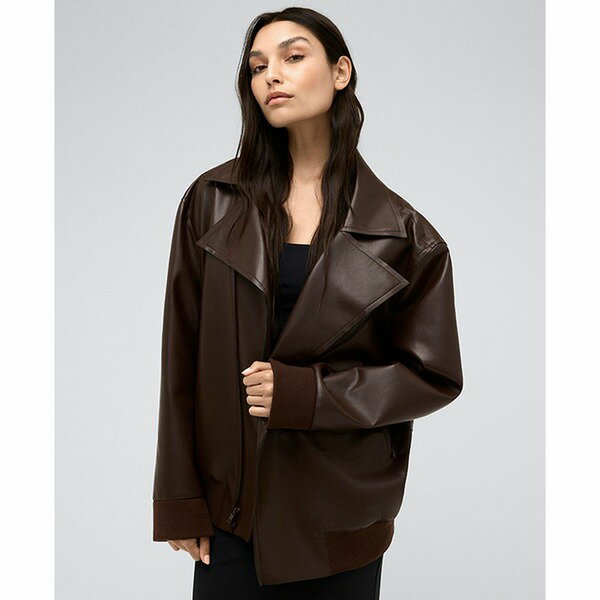 ケネスコール レディース ジャケット＆ブルゾン アウター Women's Faux-Leather Oversized Raw-Edge Moto Jacket Medium Barkのサムネイル