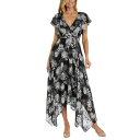 ナイトウェイ レディース ワンピース トップス Women's Floral-Print Handkerchief-Hem Wrap Dress Black/White