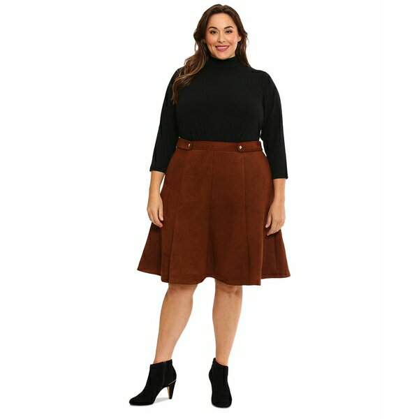 ロンドンタイムス レディース ワンピース トップス Plus Size Combo Faux-Suede Mock-Neck Dress Brown