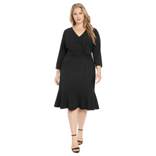 ロンドンタイムス レディース ワンピース トップス Plus Size Side-Knot 3/4-Sleeve Dress Black ロンドンタイムス レディース ワンピース トップス Plus Size Side-Knot 3/4-Sleeve Dress Black
