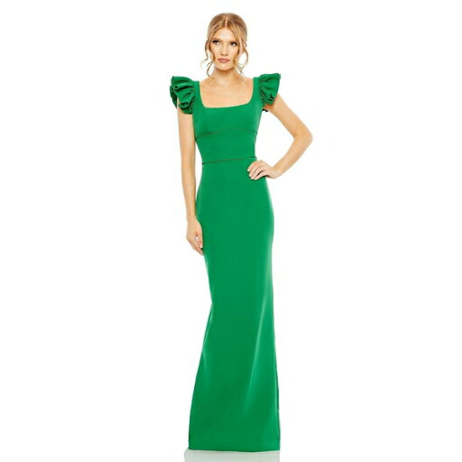 マックダガル レディース ワンピース トップス Women's Ruffle Cap Sleeve Open Back Column Gown Green マックダガル レディース ワンピース トップス Women's Ruffle Cap Sleeve Open Back Column Gown Green