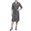 j[[NRNV fB[X s[X gbvX Women's 3/4 Sleeve Roll Tab Shirtdress with Belt Black Houndstooth Flr