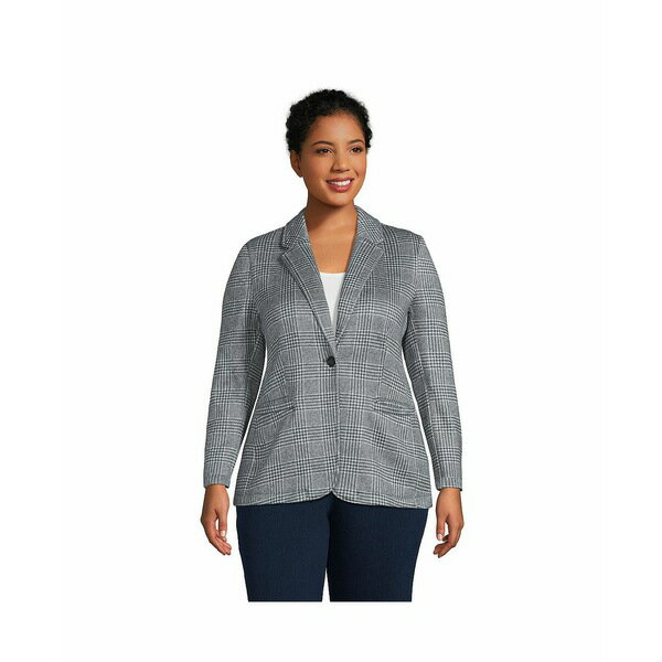 ランズエンド レディース ジャケット＆ブルゾン アウター Plus Size Sweater Fleece Blazer Jacket - The Blazer Warm graphite glen check