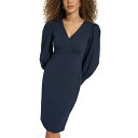 JoNC fB[X s[X gbvX V-Neck Long-Sleeved Scuba-Crepe Sheath Dress Indigo