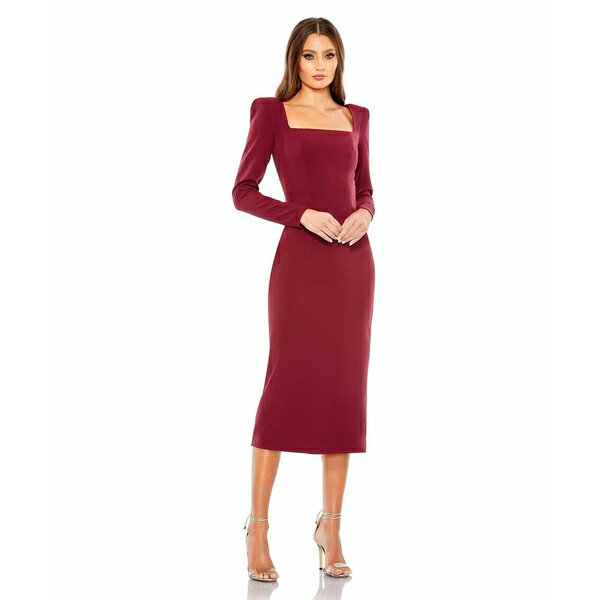 マックダガル レディース ワンピース トップス Women s Ieena Solid Square Puff Long Sleeve Fitted Midi Dress Wine